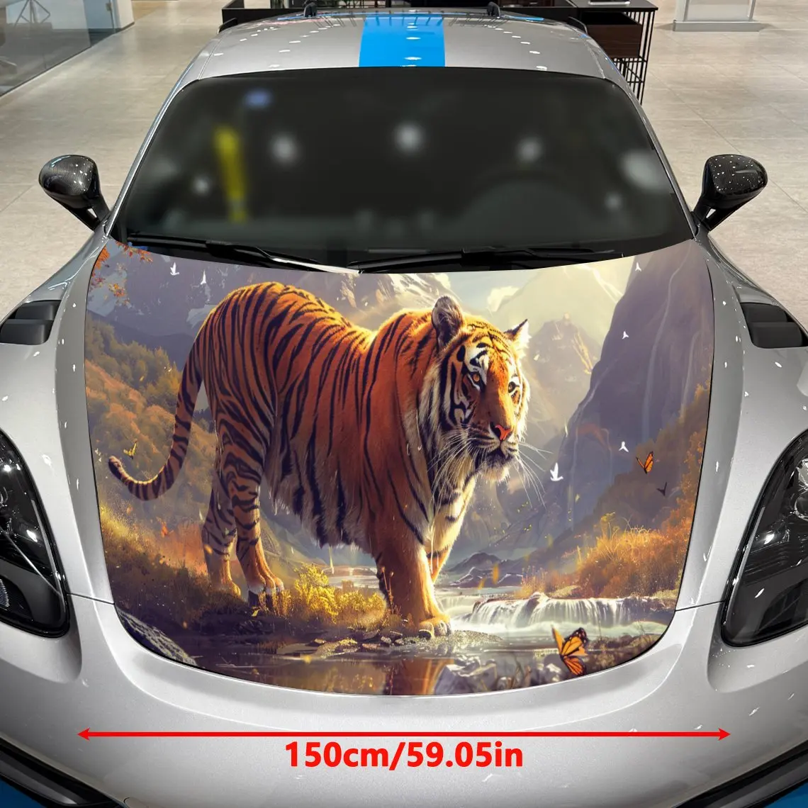 Graceful River Tiger Car Hood Stickers - Self-Adhesive, Waterproof and Durable Vinyl Wrap, Decorate And Protect Your Car - The G