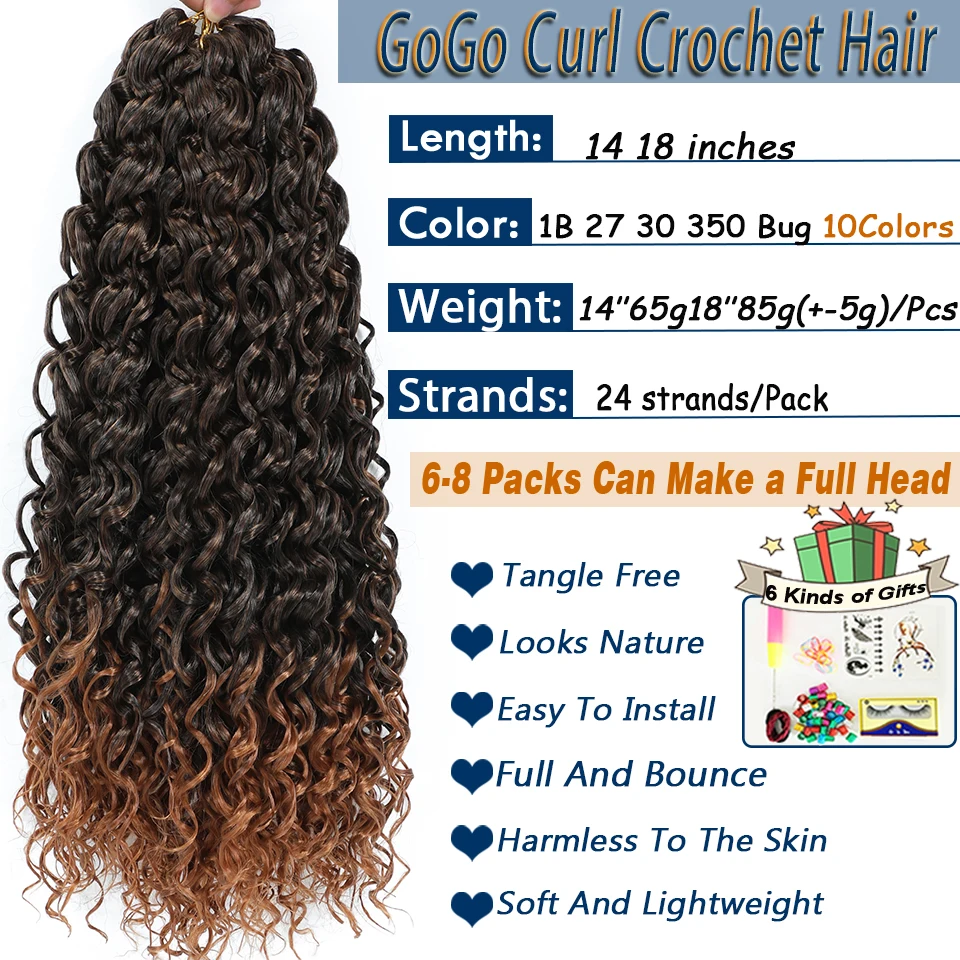 1- 6 Packs Ombre GoGo Curl Crochet Hair 14 18 Inches Go Go Curl Crochet Braids Synthetic Water Wave Deep Afro Twist Crochet Hair