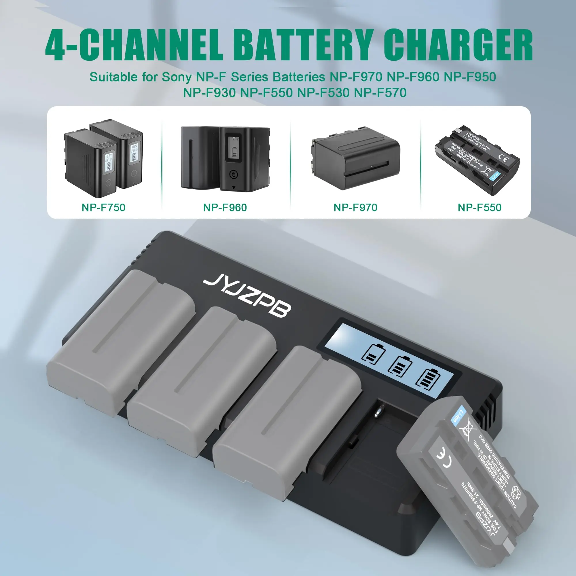 4-Channel NPF Fast Charger for Sony Battery Charger NP-F970, NP-F550, NP-F570, NP-F750, NP-F770, NP-F930, NP-F950,NP-F960 Camera