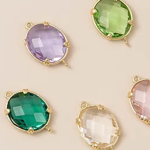 

14K Gold-plated Double Pendant DIY Accessory Oval Zircon Edge for Jewelry Bracelet Necklace Earrings Crafting