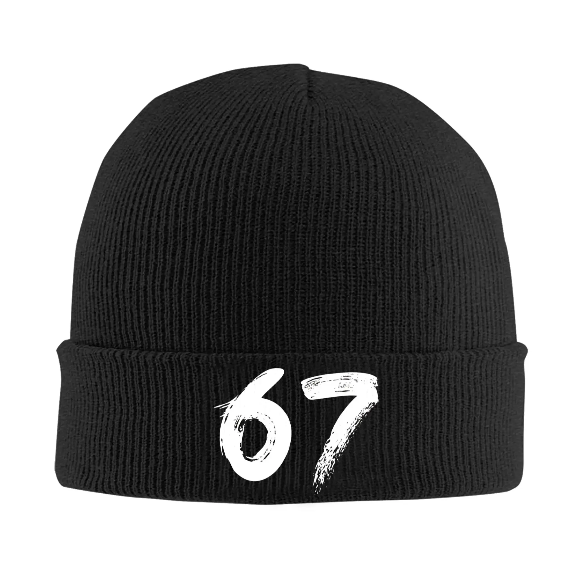 

Белые шапки-бини для мужчин и женщин с номером 67, вязаная шапка в стиле хип-хоп, весенние уличные шапки, теплые шапки с графическим рисунком