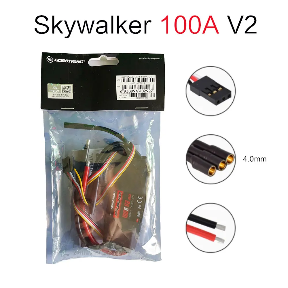 Neueste Original Hobbywing SkyWalker V2 30A 40A 50A 3-4S/60A 80A 100A V2 3-6S LiPo 5V BEC ESC 96MHz 32-bit ARMMO Für RC Flugzeug 6