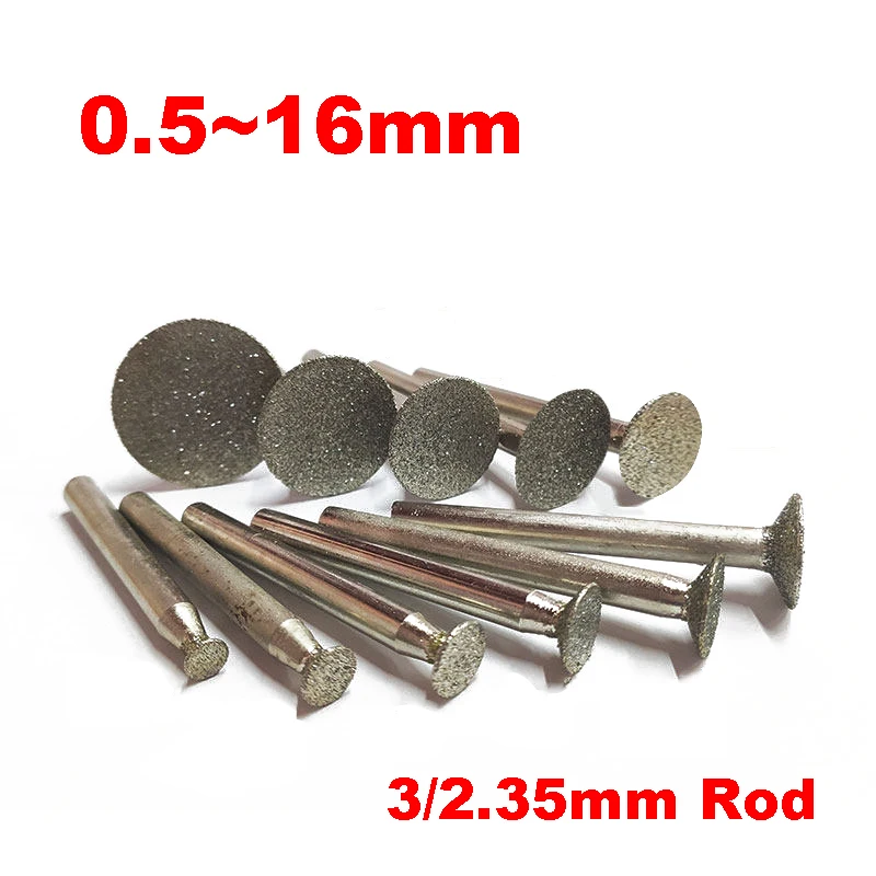 Diamond Grinding Burrs T Shape 0.5mm-16mm Shank 2.35mm 3mm Engraving Bit Diamond Mounted Points for Rotary Tool Abrasive Tools