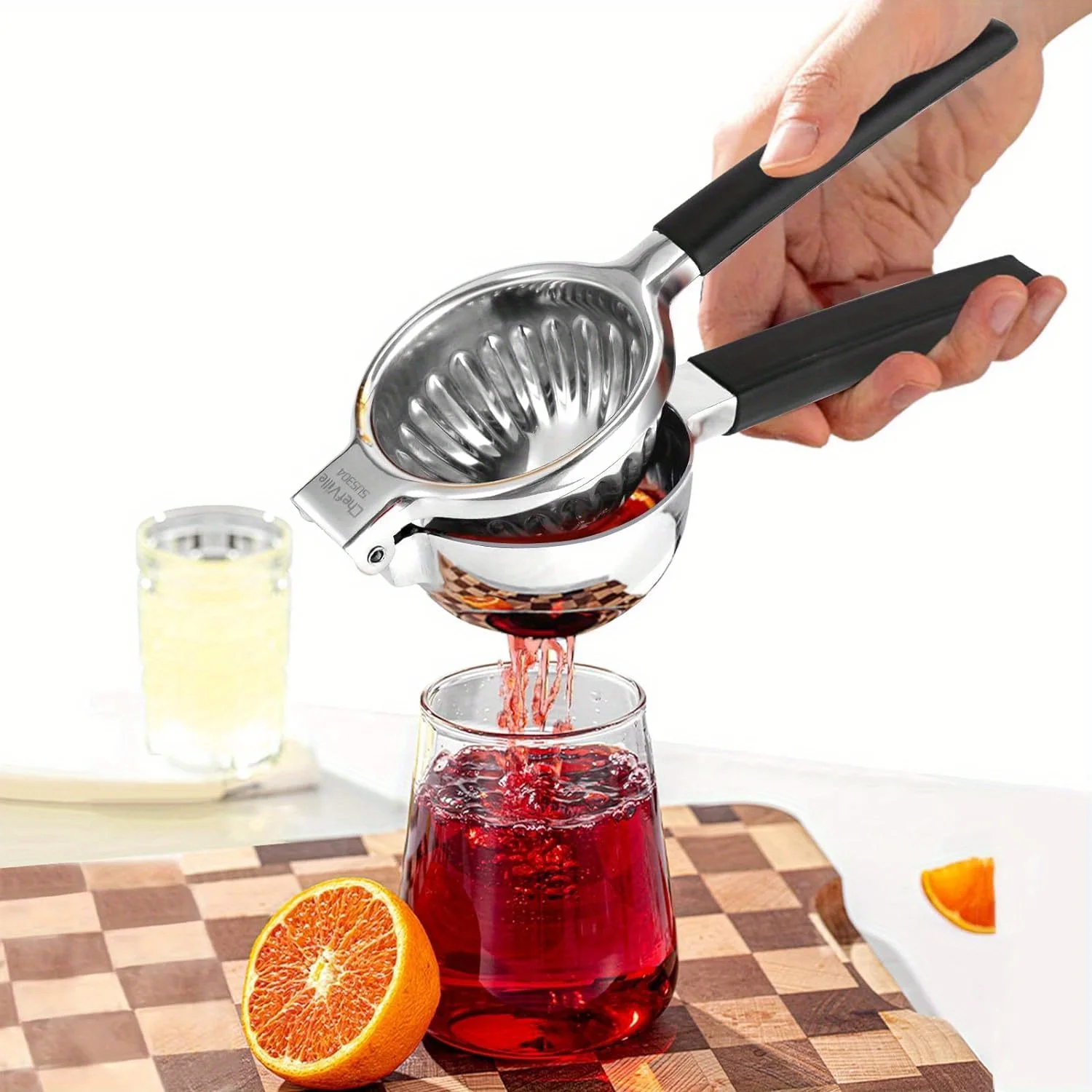 Stainless Steel Lemon Squeezer with Non-Slip Grip - Large Manual Citrus Press for Lemon, Lime, Orange & More - Premium Quality H