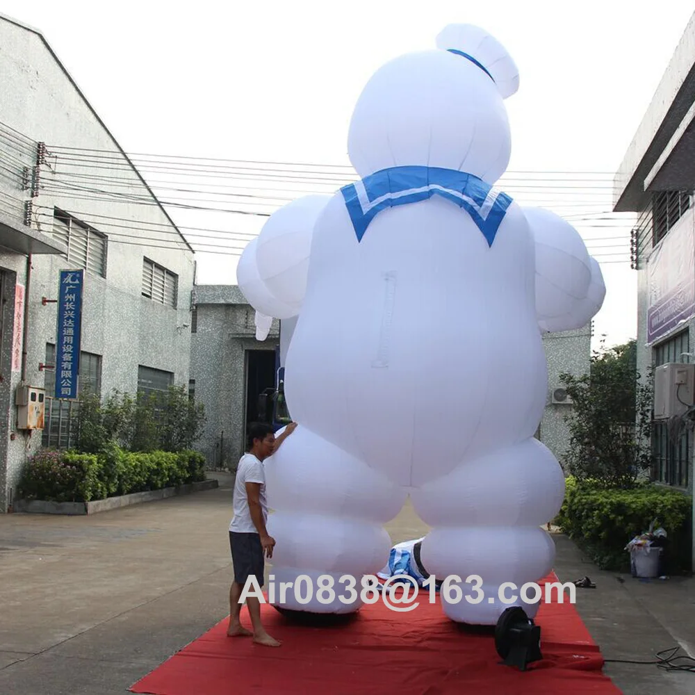 High Quality Giant Inflatable Stay Puft Marshmallow Man With LED Lights & Banners For Halloween Decoration Outdoor Advertising