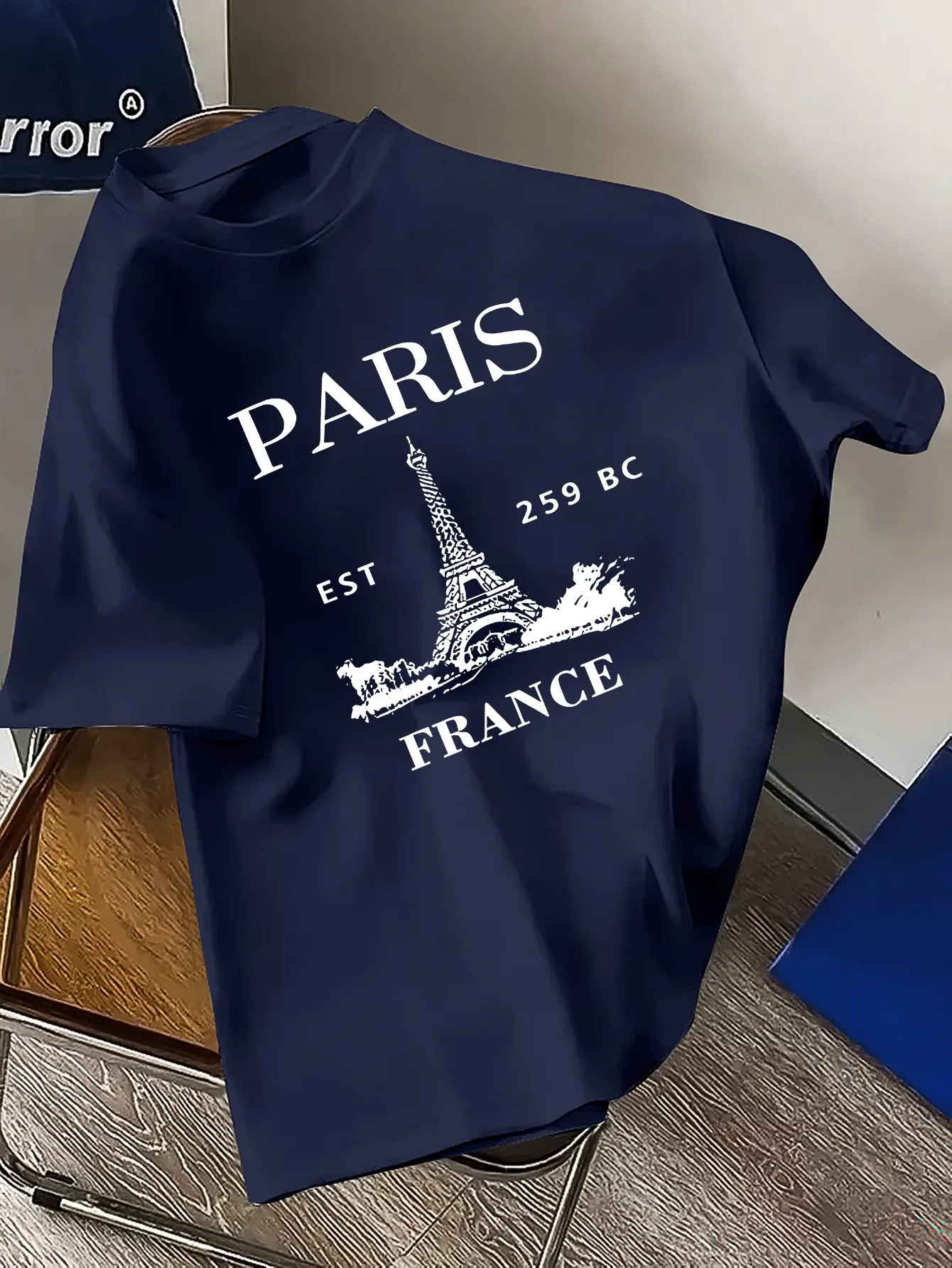 Camiseta de manga corta con cuello redondo holgada deportiva informal a la moda con estampado de la Torre Eiffel de París estilo retro 100% algodón de verano para hombre