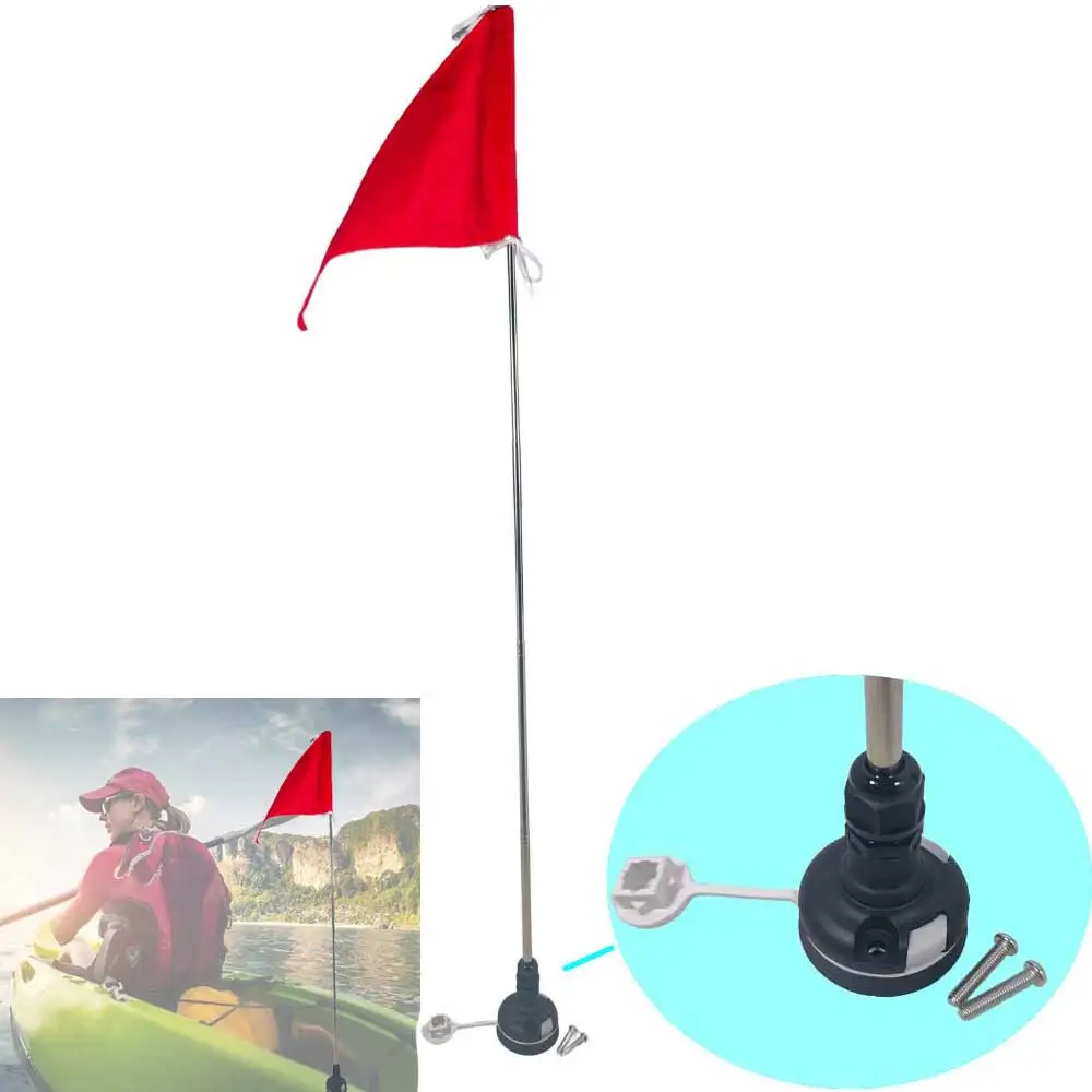 Bandera de Seguridad para Kayak y Canoa con Base y Poste Ajustable de Acero Inoxidable, Bandera de Advertencia Universal para Kayak