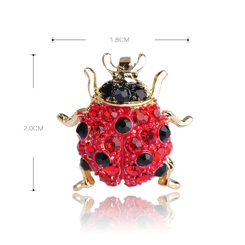 Blucome Small Full Red Crystals Ladybug Brooches For Kids Girls Shirt Gold-color Insect Beetles Brooch Scarf Corsa