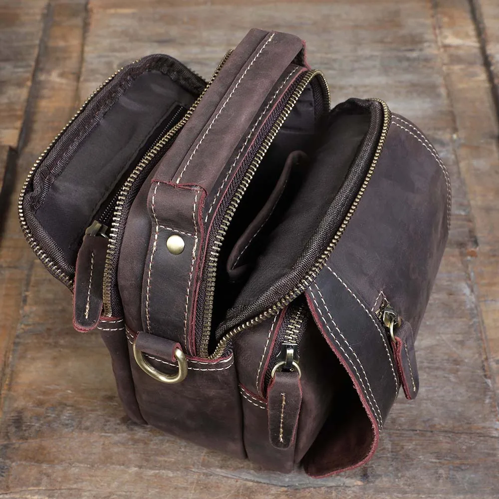 Echtes Leder Vintage Herren Umhängetaschen Crazy Horse Leder Messenger Bag Schultertasche Rindsleder Retro Mode Casual – Detail 11