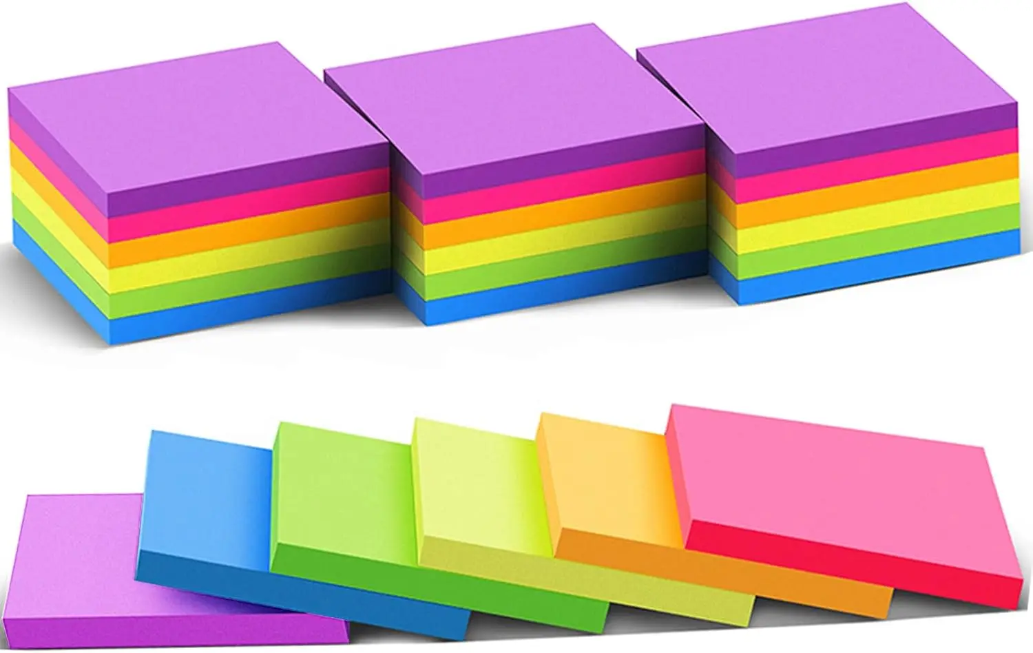 

24 Pack Sticky Notes 3"x3", Colorful, Strong Adhesive, 74 Sheets/Pad, Memo Pads