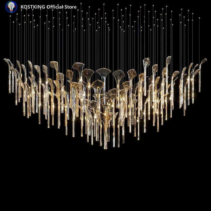 Creative Project Chandelier Light Glass Calla Lily Art Designer Golden n White Lightings for Home Villa Hotel Lobby