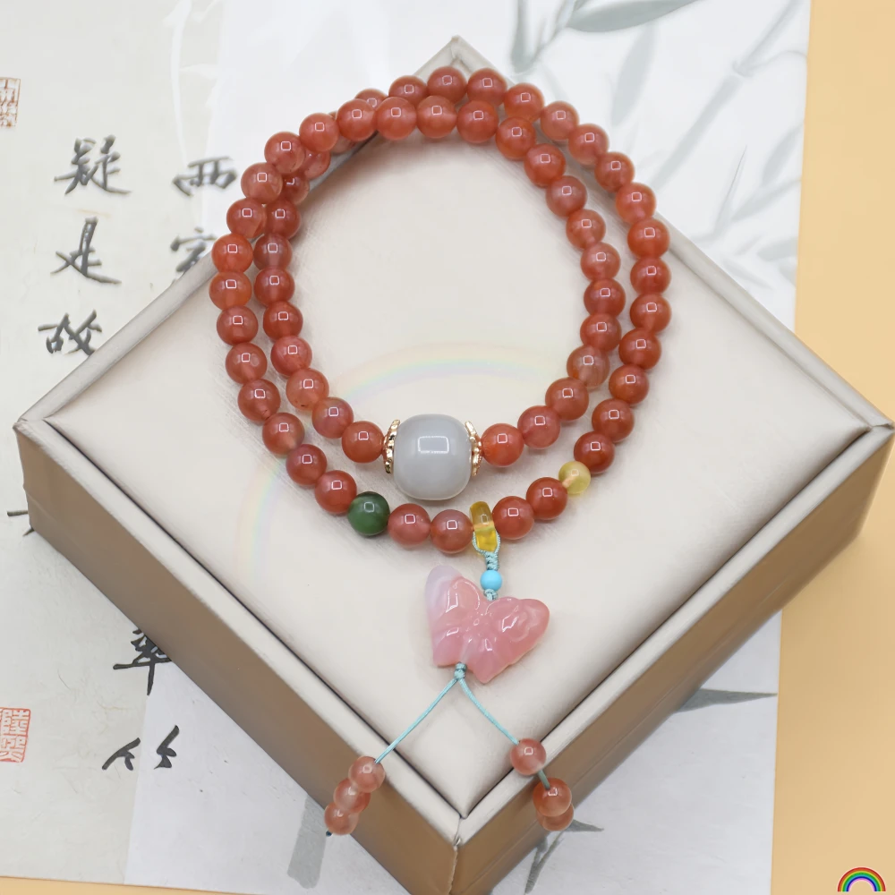 

Natural South Red Agate Double Circle Hand String Salt Source Agate Butterfly Accessory Bracelet Light Luxury Jade Jewelry Rwbuy