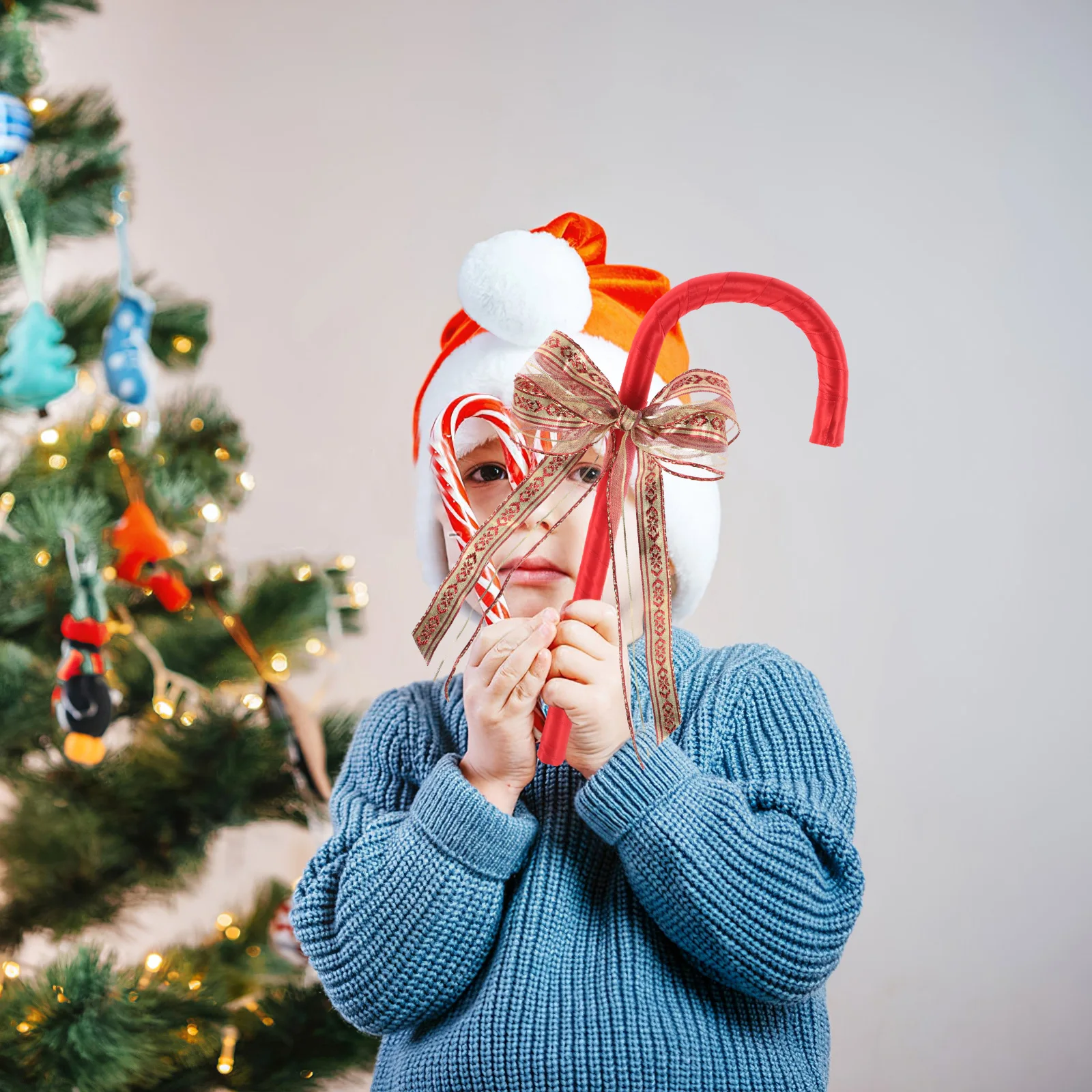 

Christmas Bow Role-Playing Crutch Red Ideal Height for Kids Costume Prop Party Staff Cane Bowknot Walking Stick Accessory