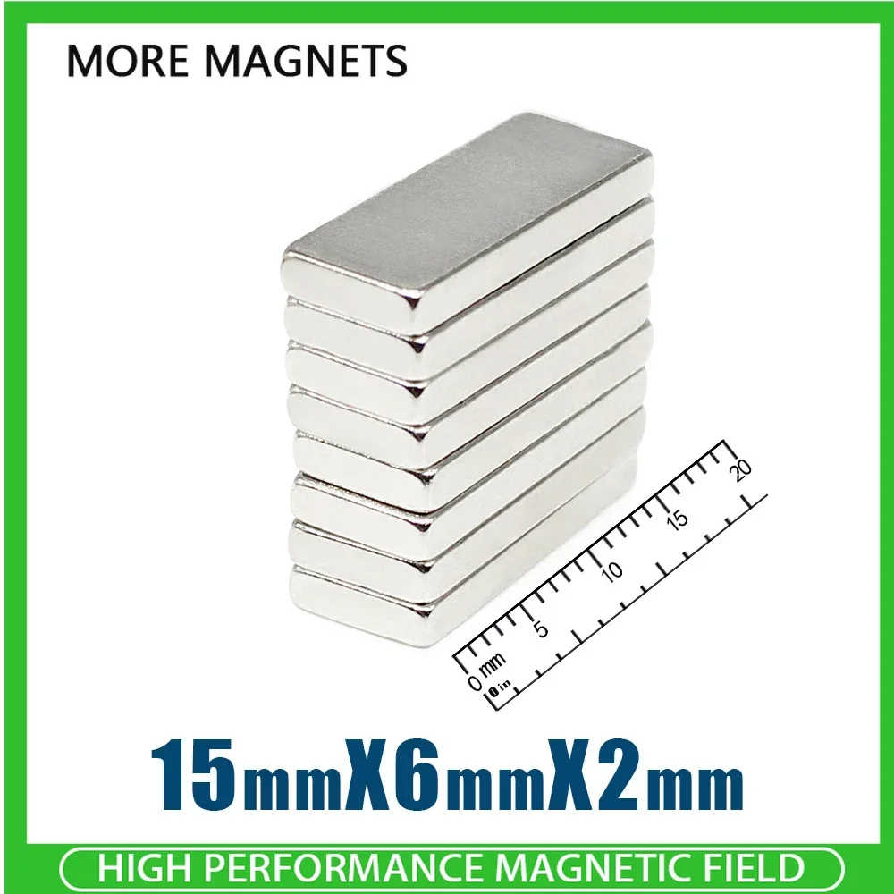 

20/50/100/200PCS 15x6x2mm Block Strong Powerful Magnets N35 Rectangular Permanent Neodymium Magnets 15*6*2 Fridge Magnet