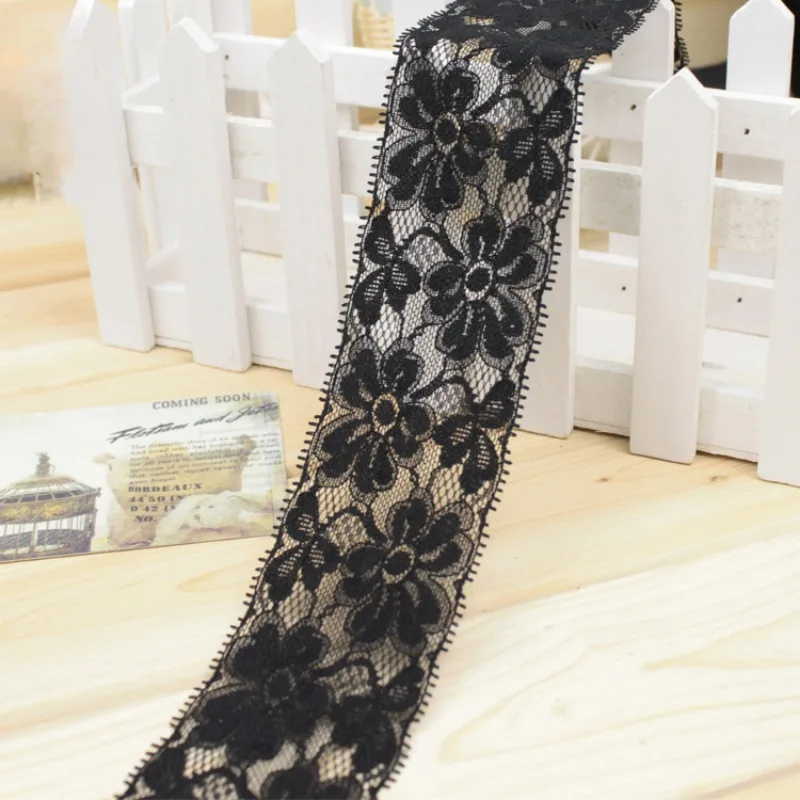 (1 yards/roll) African fabric lace high quality 2024 black and white stretch DIY garment accessories upholstery width:6CM