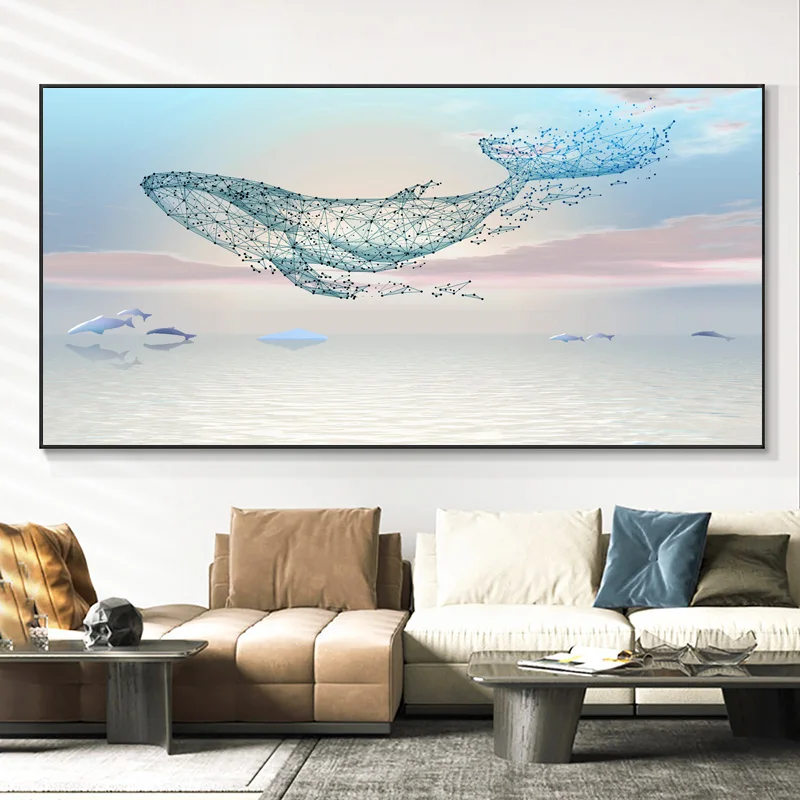 Geometric Whale Starry Sky Abstract Canvas Painting Posters and Prints Wall Art Pictures Bedroom Living Room Home Decor No Frame