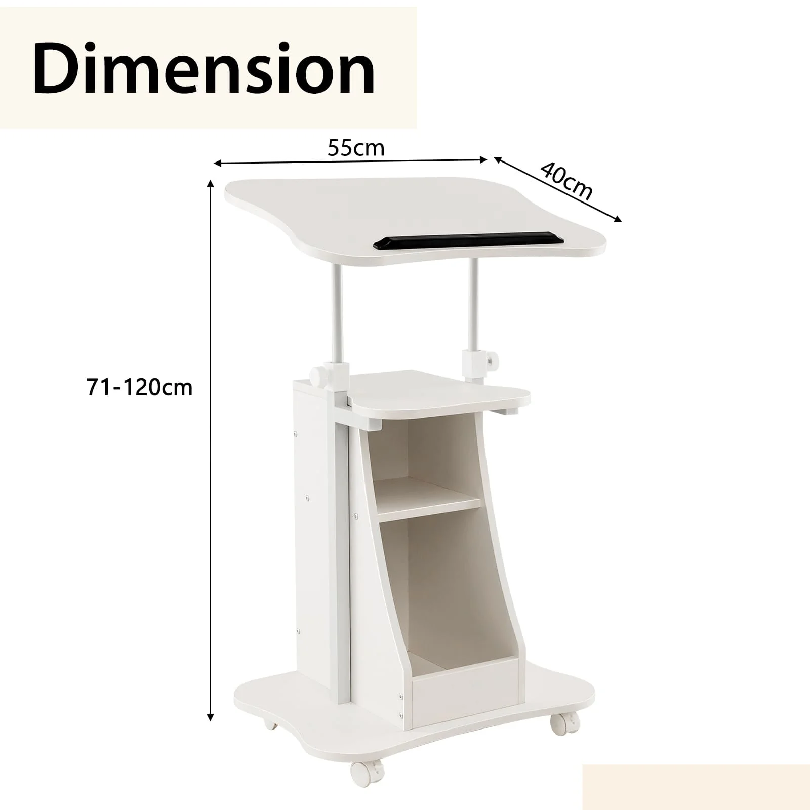 Picture 3: GOFLAME Movable Laptop Table Height Adjustable Computer Workstation W/Storage