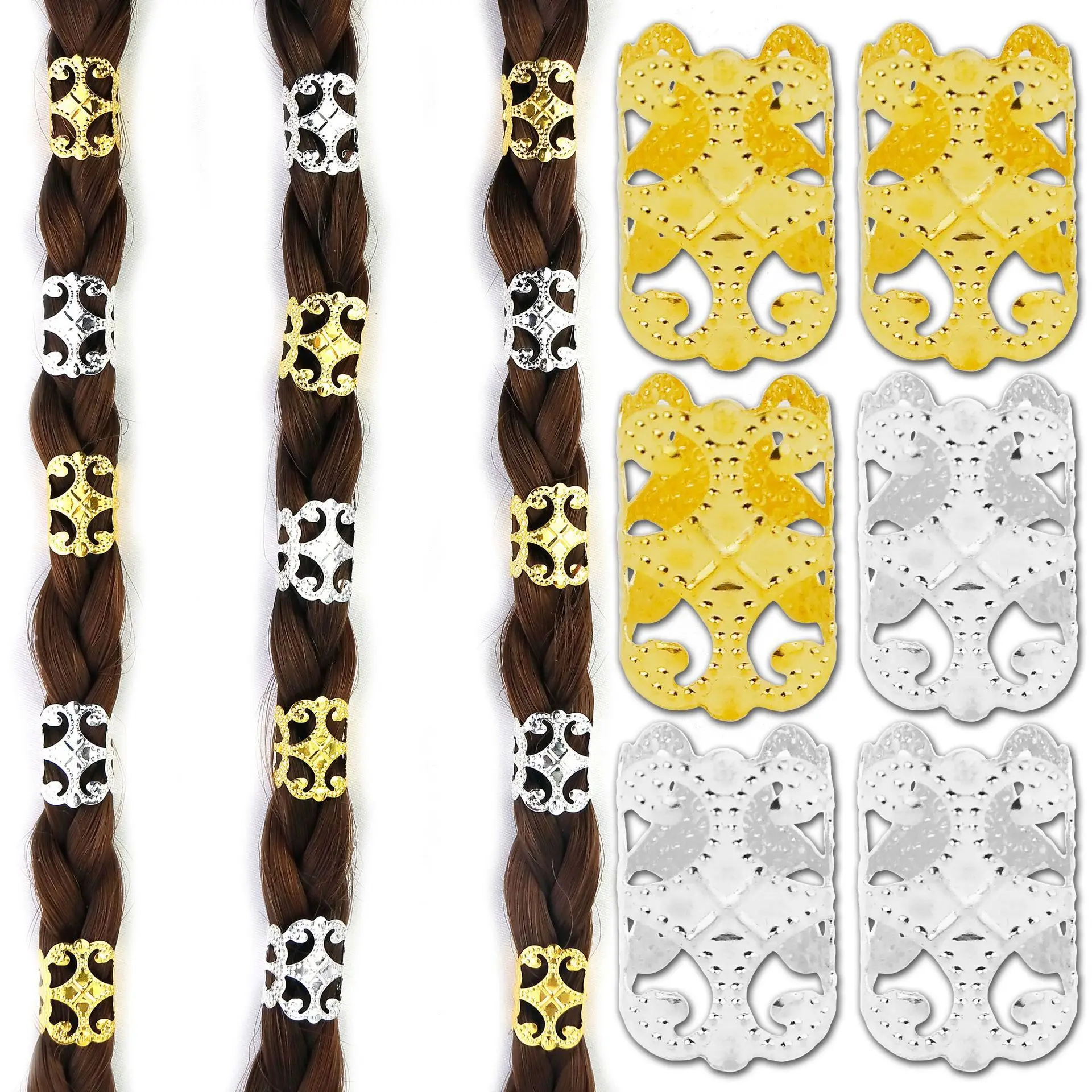 

Premium New Electroplated Hollow Cloud Pattern Dreadlocks Hair Extension Ring for Wig Decoration Accessory Kit
