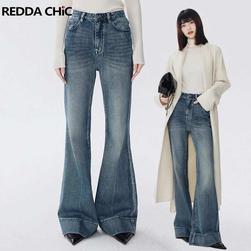 

REDDACHiC Tall Girl Friendly Solid Flare Jeans Vintage Wash Whiskers Cleanfit Stretchy Bootcut Pants Work Causal Everyday Wear