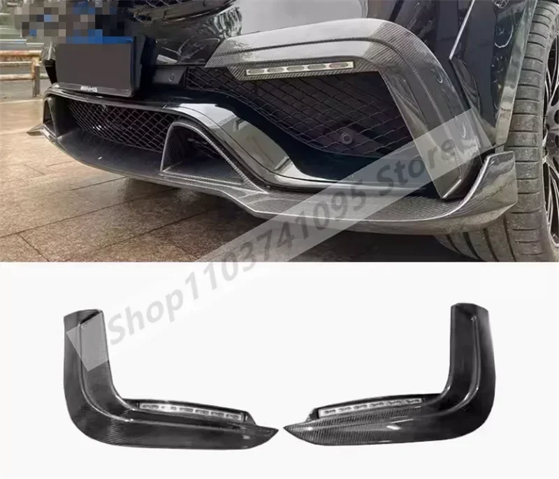 Real Carbon Fiber Front Bumper Lip Spoiler Splitters Vent Air Aprons Fog Light Cover For Benz GLS63 AMG X166 2016-2019