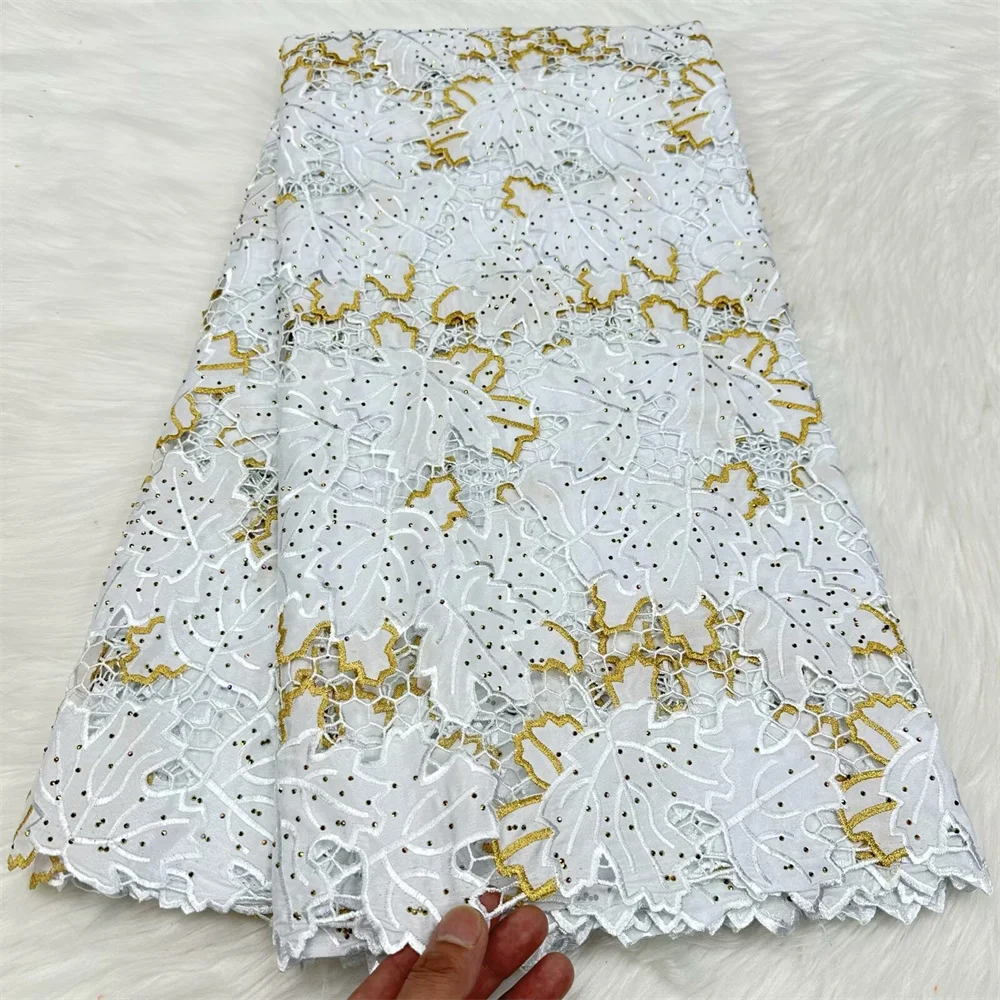 White African Cotton Fabric Swiss Voile Cloth With Guipure Cord Lace Nigerian Embroidery Material Tissu Africain For Dress YC14