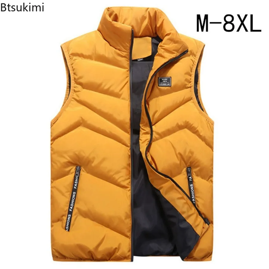 

New Men's Vest Jackets Winter Solid Stand Collar Warm Sleeveless Jacket Men Casual Thicken Cotton-padded Waistcoat Plus Size 8XL