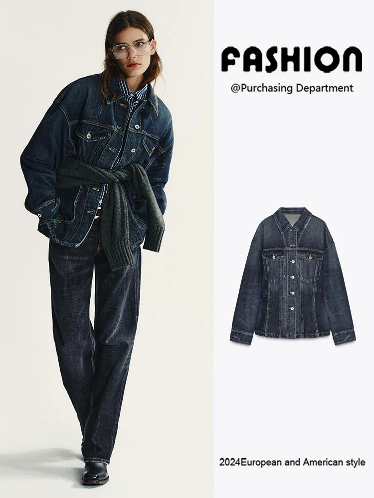 

New Autumn Women's Jaet Collar Button Denim Long Sve Outerwear Versatile Sli Fem Faion ort Coat