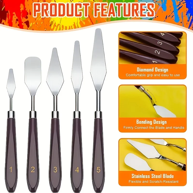 11pcs Artist Palette Knife Set – 5 Steel Blades + 6 Plastic Scrapers, Ideal for Acrylic Texture, Oil & Watercolor Painting Tools