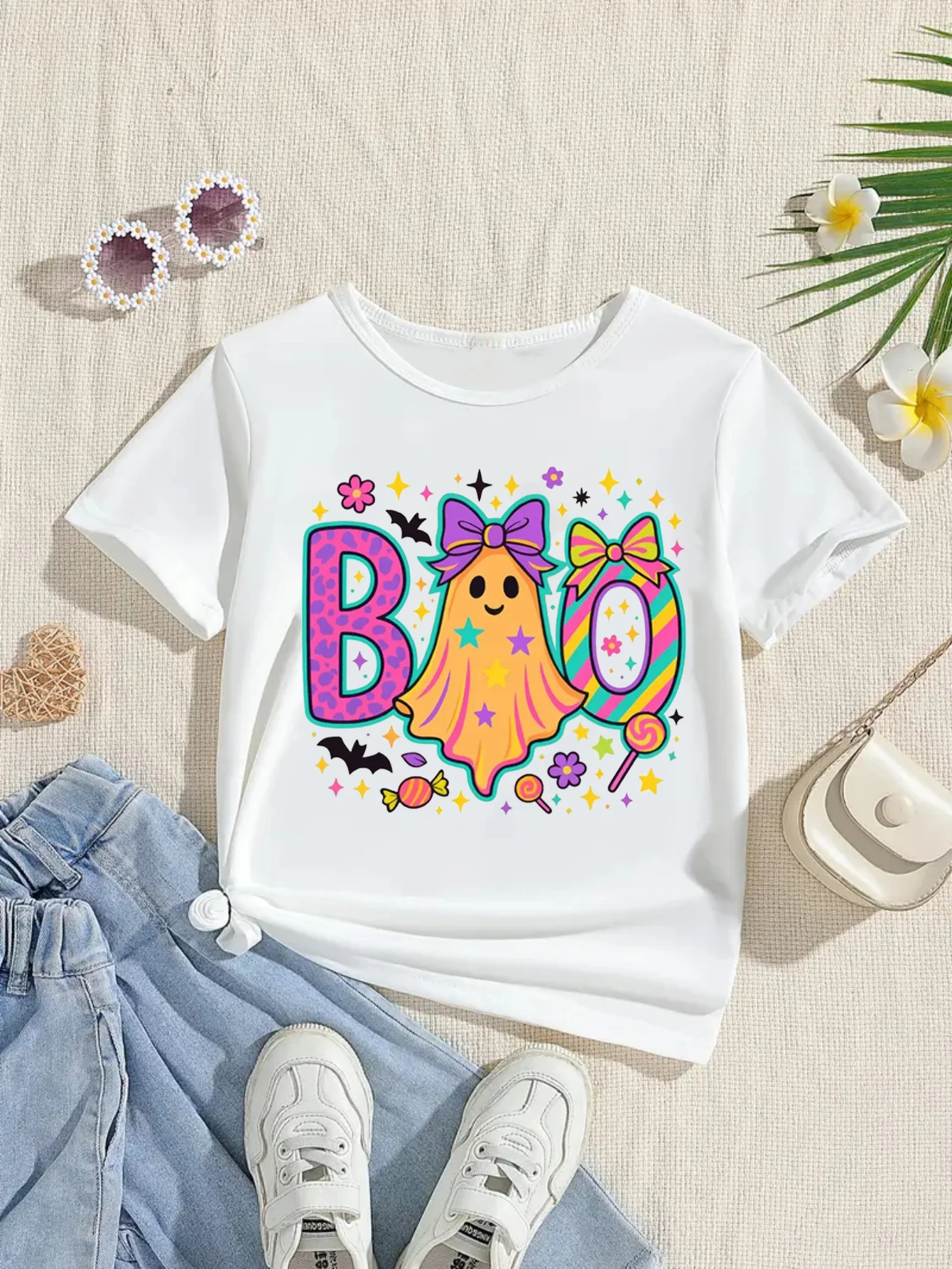 

Children's Clothing Halloween Colorful Cute Ghost Star Printed T-shirt, Halloween Gift Short-sleeve Shirt