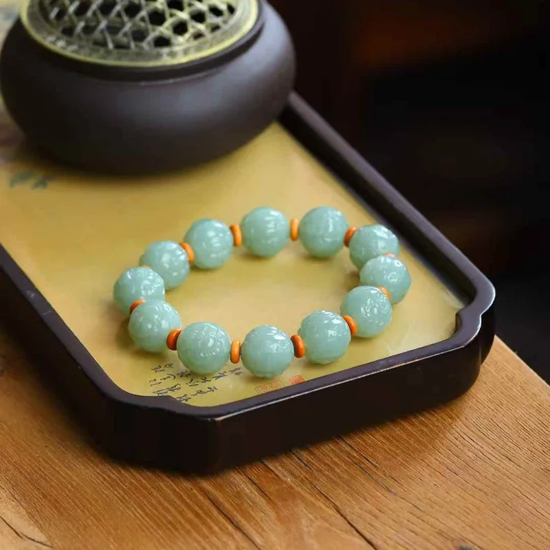 Natural Hetian Jade Qie Mo Blue Old Material God Of Wealth Bracelet With Certificate