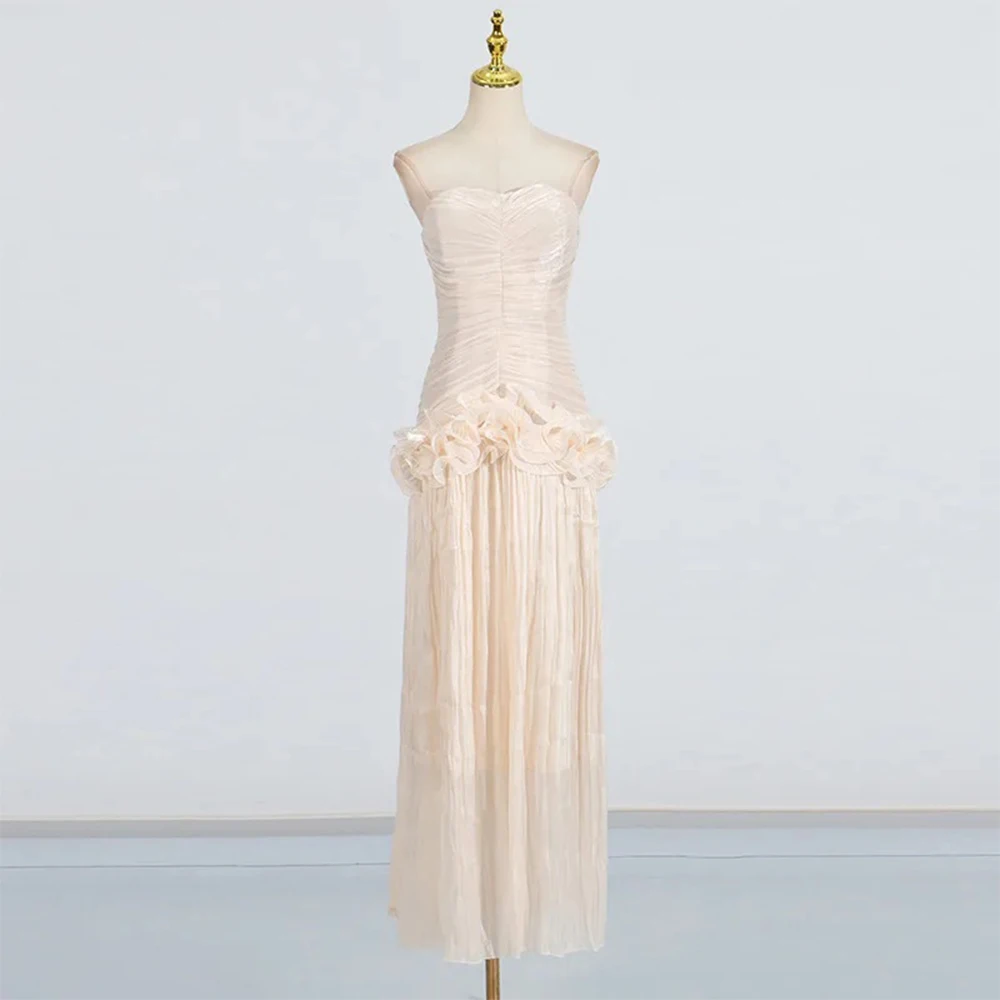

Customized Classic Flower Pleat Draped A-line Strapless Long Dresses Bespoke Occasion Dresses Casual Exquisite Sizes Available