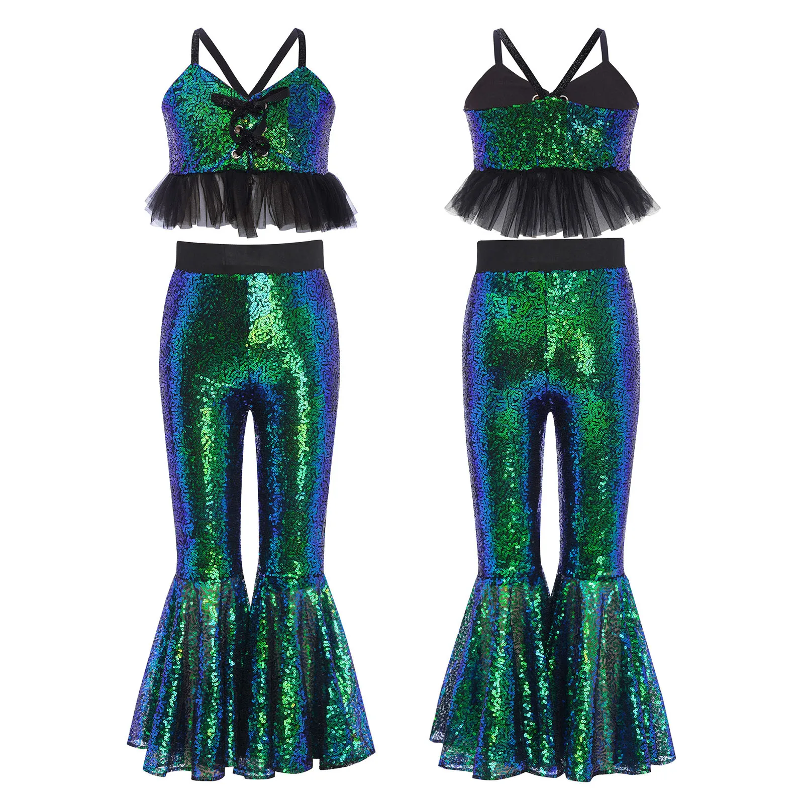 الفتيات الترتر الجاز أداء الرقص زي تول كشكش بريق بروتيل مع جرس أسفل متوهج السراويل الباليه مجموعة الرقص الغنائي #3