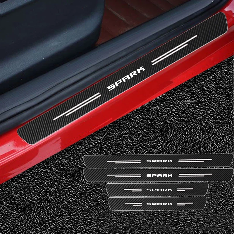 

60X7CM Auto Door Sill Protection Tape Carbon Fiber Protector Strip Sticker For Chevrolet Spark 2013-2017 2018 2019 2020 2021