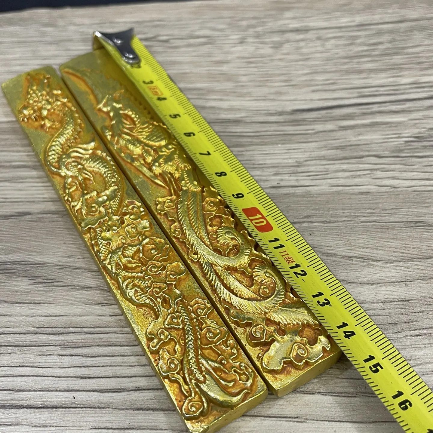 Vintage Dragon Phoenix Solid Brass Paperweight Press Ruler Four Treasures of Study Study Room Calligraphy Accessory