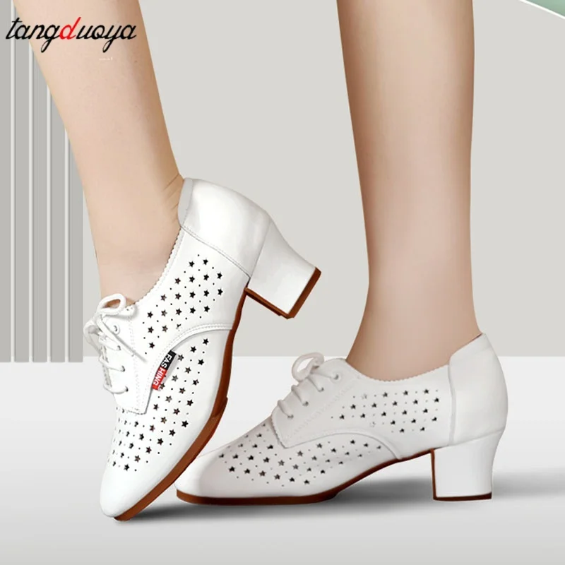 Latin Dance Shoes Women Jazz Shoes 5cm Heels Ballroom Dancing Shoe Soft Sole Hollow Dance Sneakers Middle Heel Teacher Shoes