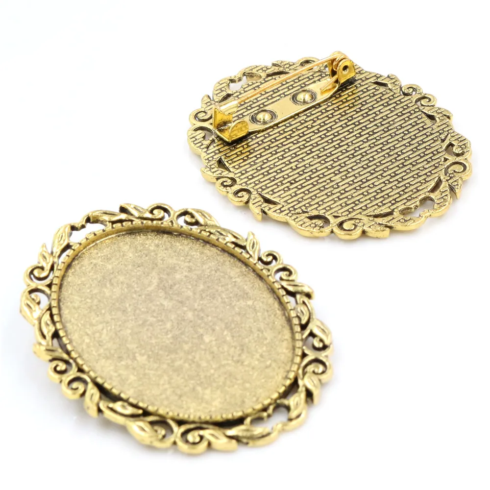 New Fashion 5pcs 30x40mm Inner Size 4 Colors Plated Pin Brooch Pierced Style Base Setting Pendant