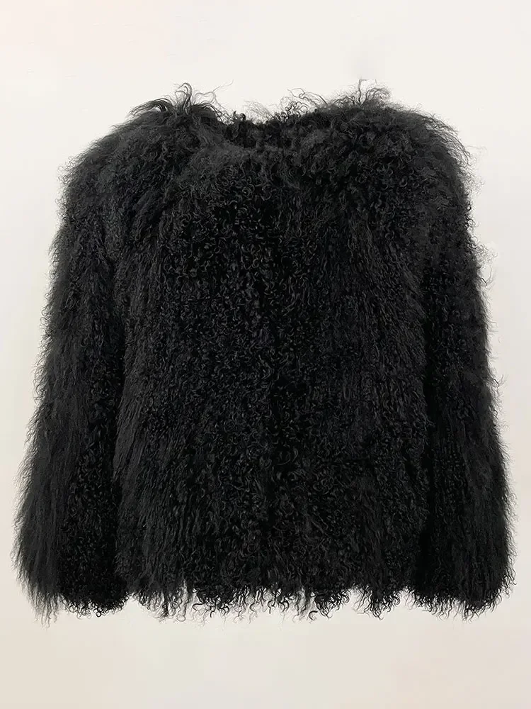 MENINA 2025 Neue Mode Echt Pelzmantel Winter Oberbekleidung Dicke Warme Jacke Casual Frauen Natürliche Mongolei Schafe Pelzmantel Oberbekleidung