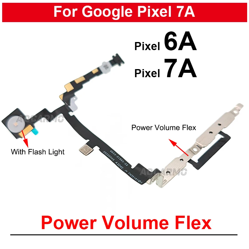 

Power Volume Buttons Flex With Flash Light Flex Cable For Google Pixel 7A 6A Replacement Part