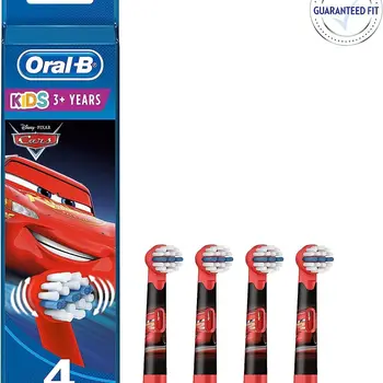 Oral-B Pro 어린이용 전동 칫솔 헤드, 자동차 캐릭터, 매우 부드러운 강모, 3 세 이상 4/2 칫솔 헤드 팩