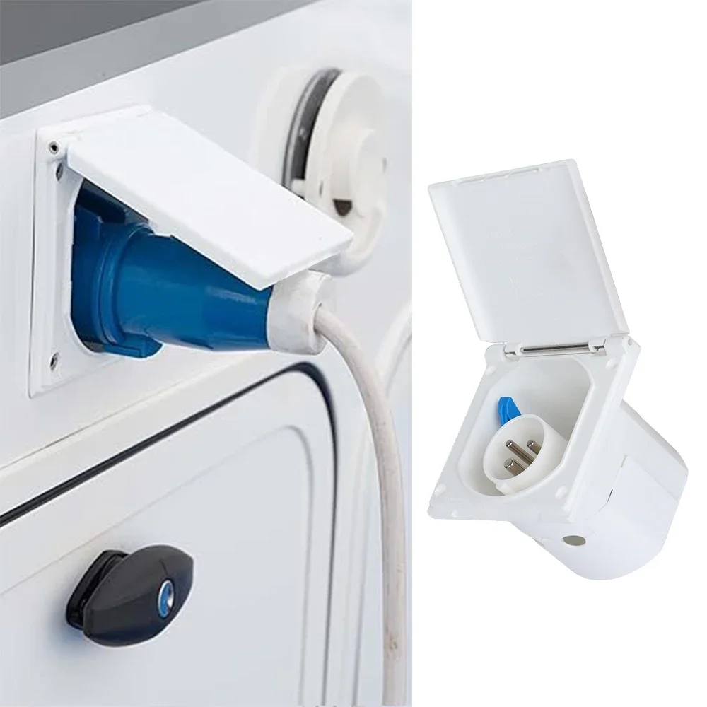 1PC Waterproof Plug Socket White/Black Camper 240V 16A External Flush Hook Up Mounts Flush Apply To Caravan Camper Accessories