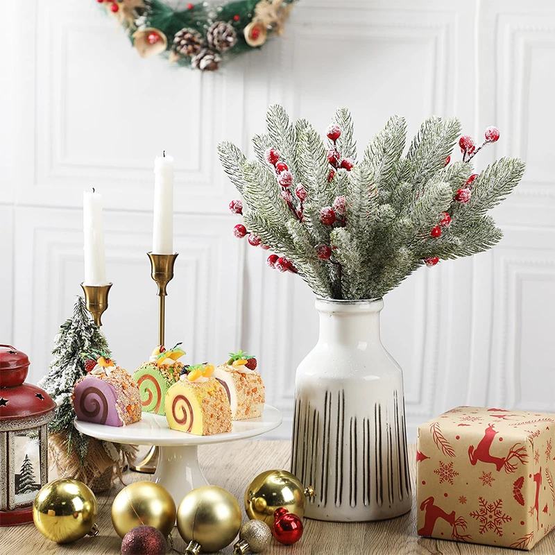10/20 Stück Künstliche Schnee-Tannennadel-Beeren-Bouquets Weihnachtsdekoration für Christbaum Girlande Ornament Heimdekoration Neujahr DIY Geschenk – Detail 4