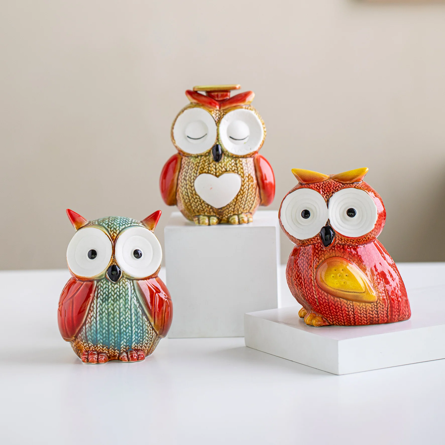 American Style Ceramic Owl Desktop Decorations Home Decor Creative Living Room Crafts for Three Person Family Table Top