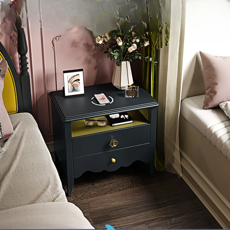 

Smart bedside cabinet wireless charging hidden lock retro all solid wood