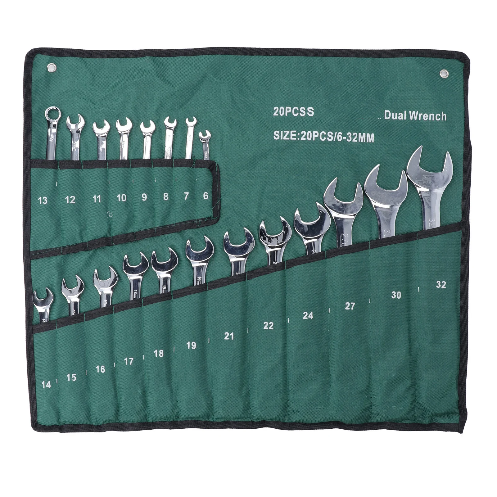 20-delige combinatiesleutelset Metrisch CRV-staal Spanner Verchroomd Dubbele sleutels Handgereedschap 6-32 mm Verchroomde dubbele sleutel