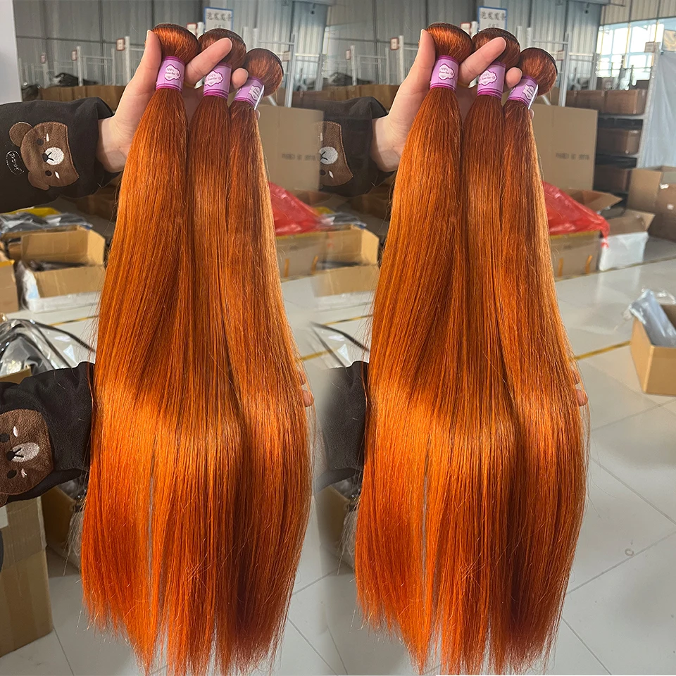 Ginger Orange 100% Straight Human Hair Bundles #350 Colored Bone Straight Brazilian Raw Virgin Double Weft Wholesale Deal