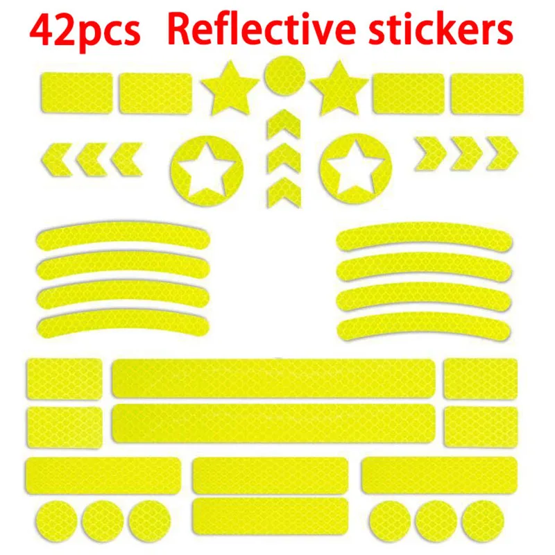 42pcs Set Reflective Stickers For Car Wheel Outline Rear Trunk Gate Working Clothes Bike Motorbike Stroller Scooter Universally