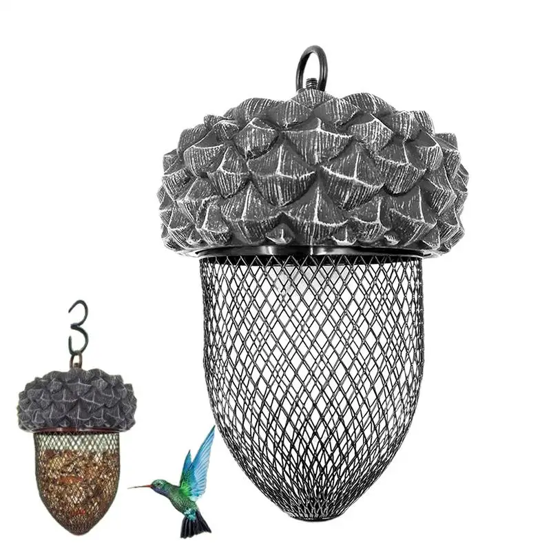 Acorn Bird Feeder Metal Bird Feeder Acorn Resin Craft Natural Bird Feeding Accessories Hanging Bird House Mesh Wildfinch Feeder