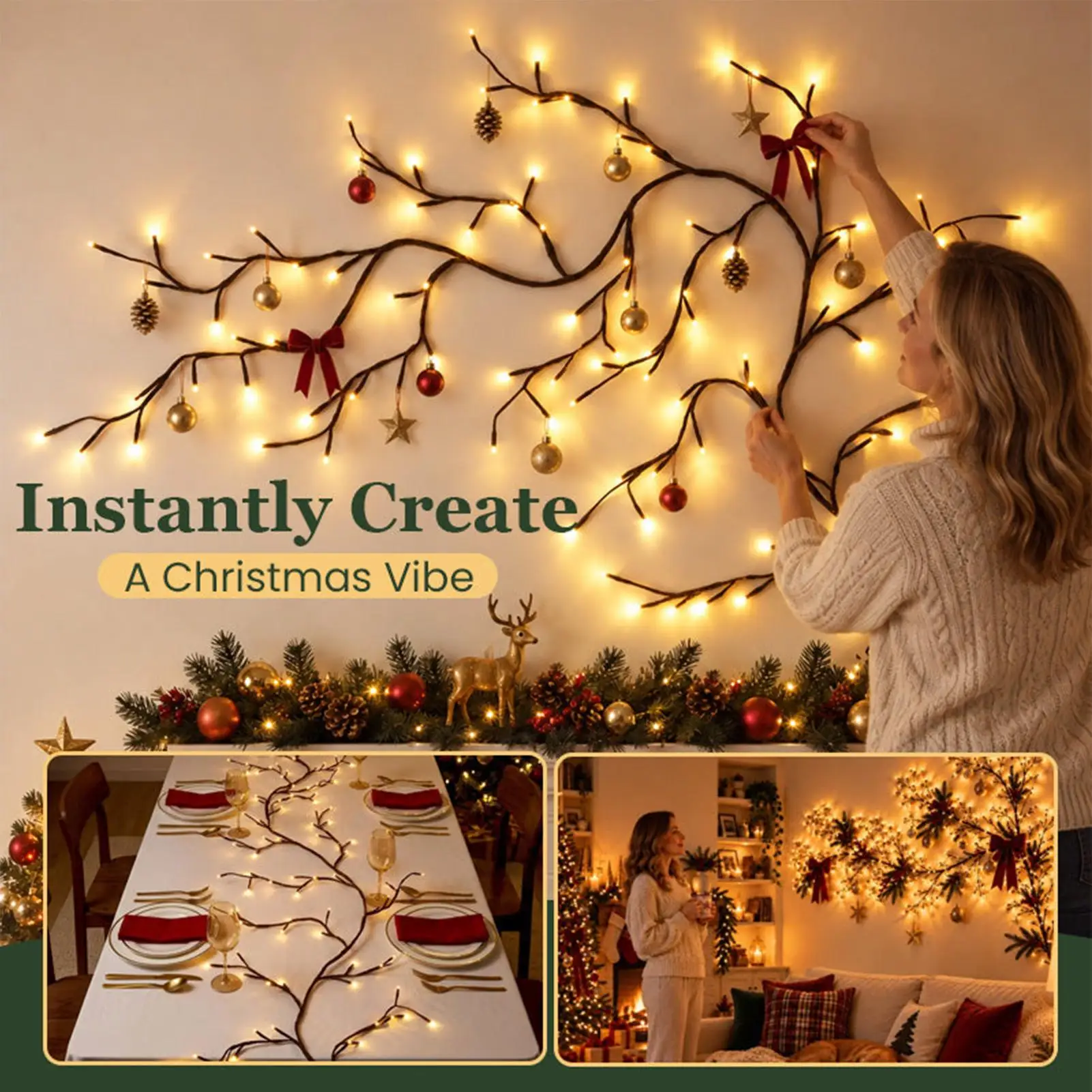USB Vine String Light 8 Mode With Remote Waterproof LED Flexible DIY Tree Branch Lamp Fairy Light Home Wall Christmas Decoration