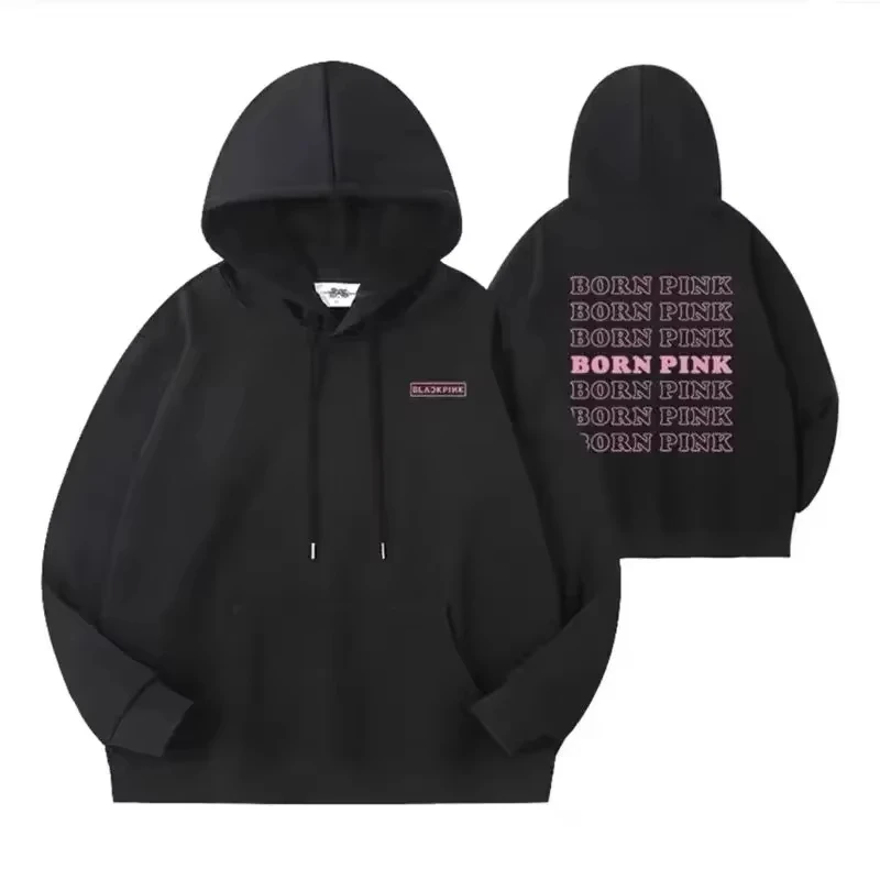 

Y2K Women's Hoodie Kpop BORN PINK Letter Print Cotton Long Sleeve Tops Harajuku Fashion Couple Black Autumn Sweatshirt