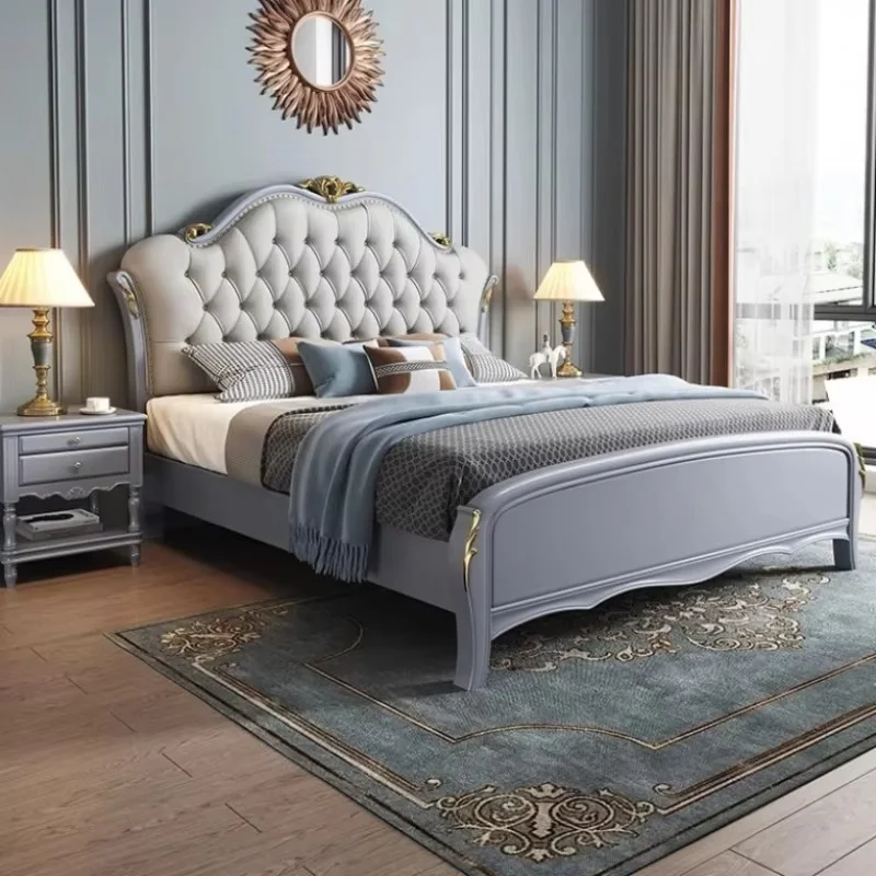 Luxury Designer Double Bed Frame Queen Master Modern King Bed Frame Faux Leather Letto Matrimoniale Multifunzione Furniture